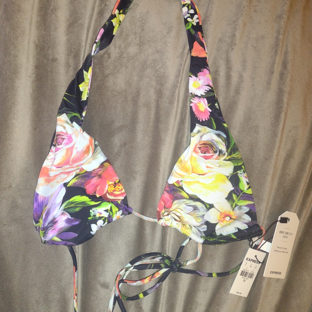 Express Multicolor Floral Halter Bikini Top